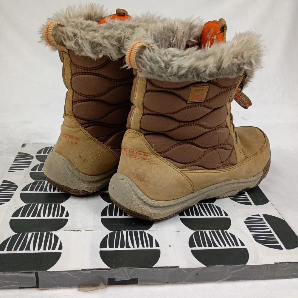 Sperry Top-Sider Womens STS90007 Waterproof‎ Winter Boots Tan Brown Fur Trim 10M